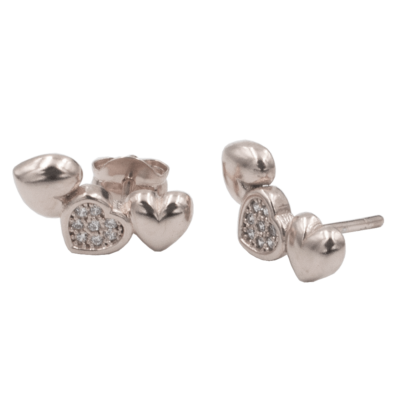 pendientes triple corazon plata